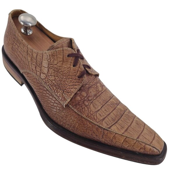 Vintage Italy Marcopizzi Men 8.5 Tan Brown Alligator Leather Dress Shoes Oxfords main image 9